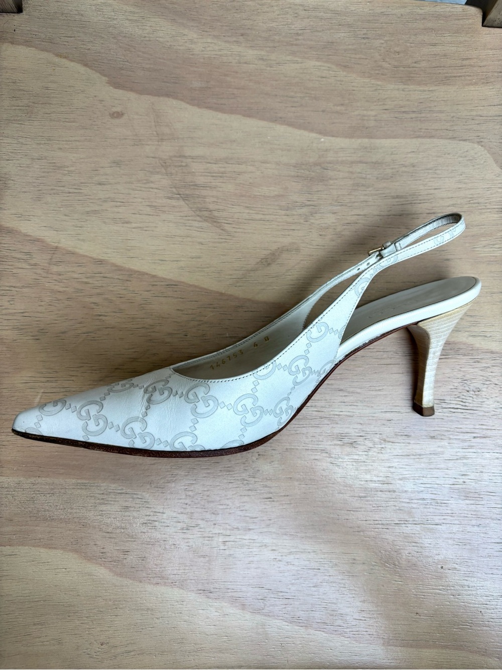 Gucci Tom Ford Era White Leather Slingback Kitten Heels GG Guccisima Pointed Toe - Picture 2 of 8